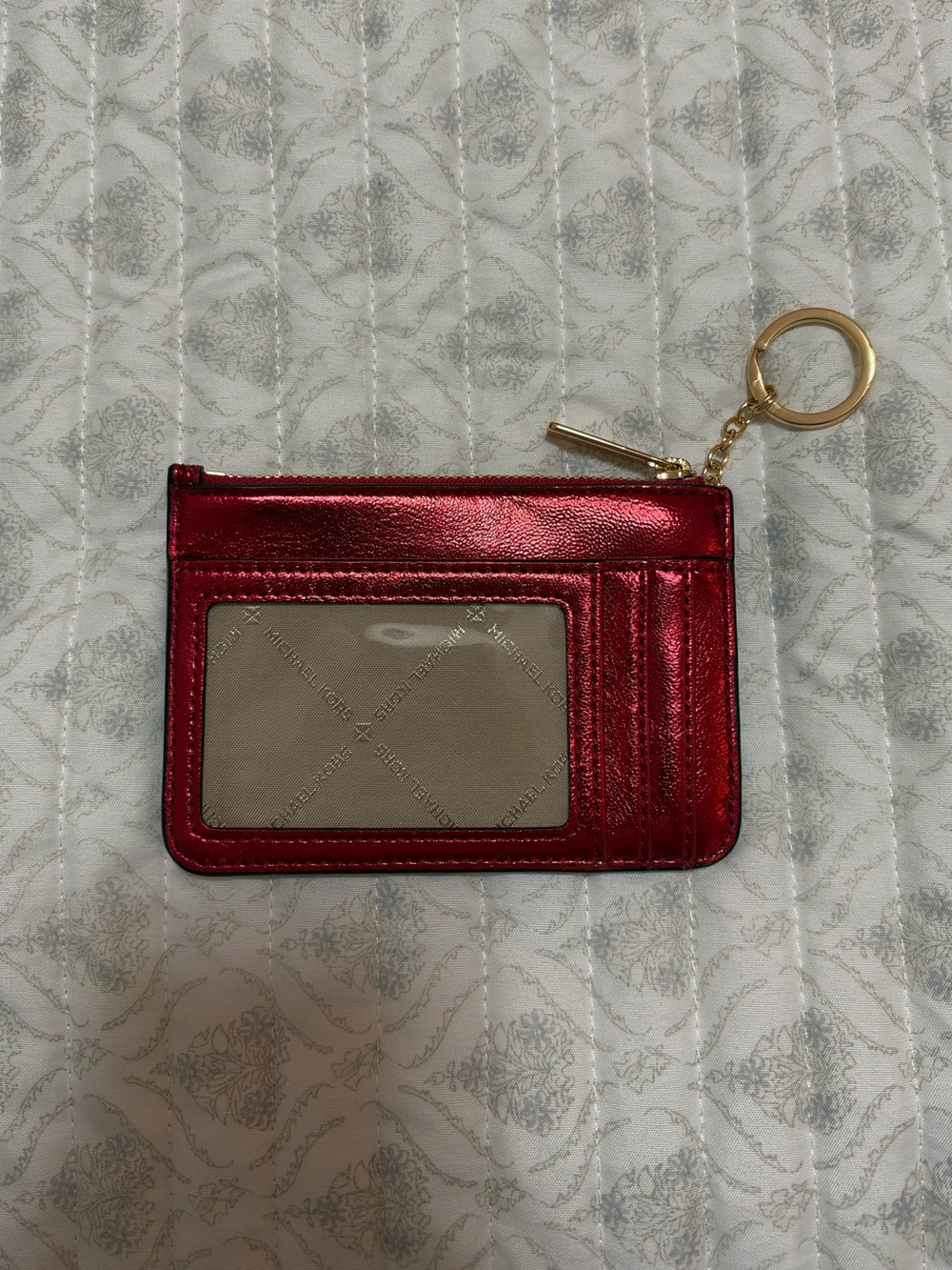 NWOT Michael Kors Metallic Red Card Case with Gold Keyring - Picture 2 of 4